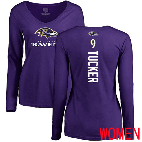 Baltimore Ravens Purple Women Justin Tucker Backer NFL Football #9 Long Sleeve T Shirt->youth nfl jersey->Youth Jersey